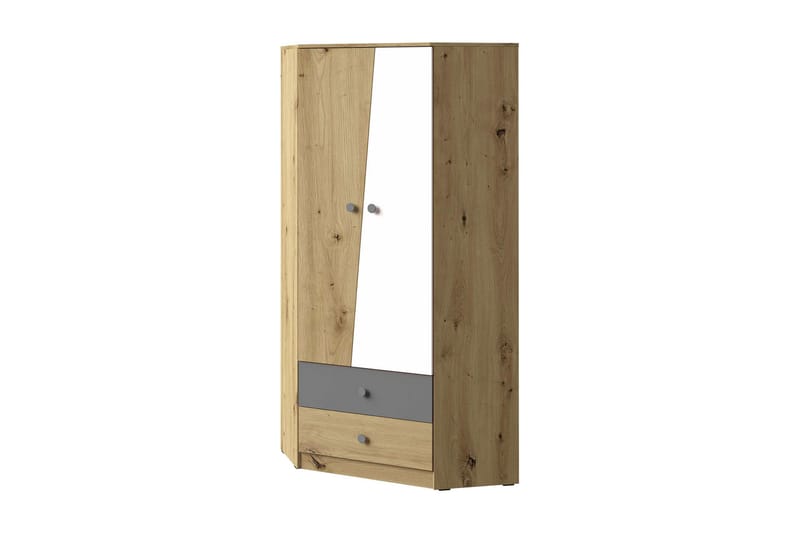 Nero Garderobe 87 cm - Natur/Hvit/Grå - Hjørnegarderobe