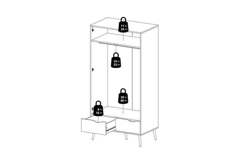 Hostafranc Garderobeskap 98,7x200,1 cm - Hvit - Oppbevaring - Klesoppbevaring - Garderober & garderobesystem - Garderobeskap & klesskap