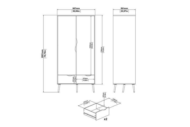 Hostafranc Garderobeskap 98,7x200,1 cm - Hvit - Oppbevaring - Klesoppbevaring - Garderober & garderobesystem - Garderobeskap & klesskap