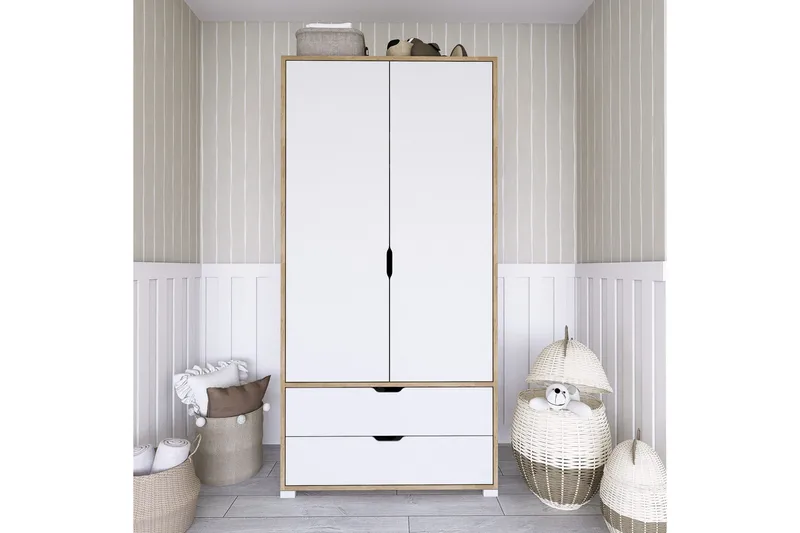 Hurst Garderobe 90x183 cm, Lys brun/Hvit