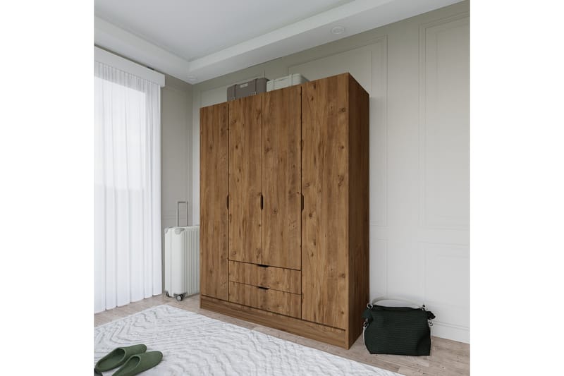 Hurtado Garderobe 140x182 cm - Valnøtt - Oppbevaring - Klesoppbevaring - Garderober & garderobesystem