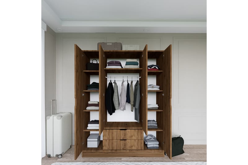 Hurtado Garderobe 140x182 cm - Valnøtt - Oppbevaring - Klesoppbevaring - Garderober & garderobesystem