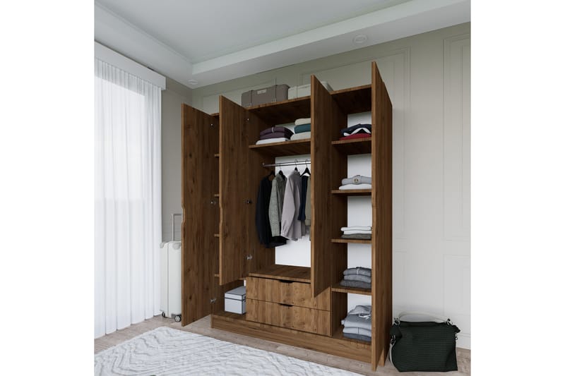 Hurtado Garderobe 140x182 cm - Valnøtt - Oppbevaring - Klesoppbevaring - Garderober & garderobesystem