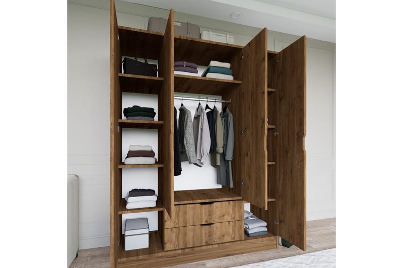 Hurtado Garderobe 140x182 cm - Valnøtt - Oppbevaring - Klesoppbevaring - Garderober & garderobesystem
