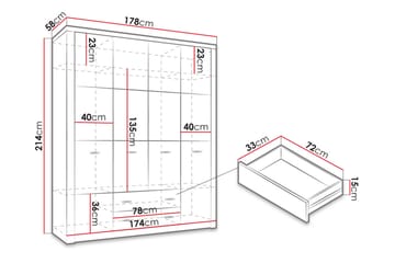 Indianapolis Garderobe 178x58x214 cm - Oppbevaring - Klesoppbevaring - Garderober & garderobesystem
