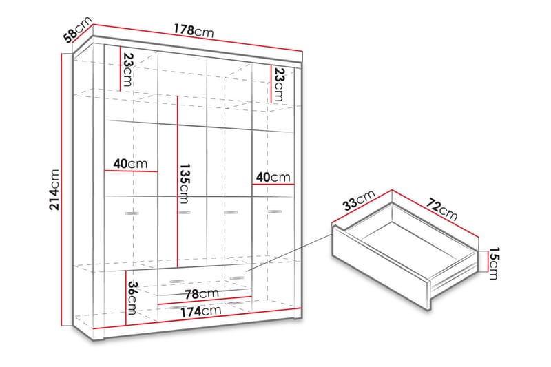 Indianapolis Garderobe 178x58x214 cm - Oppbevaring - Klesoppbevaring - Garderober & garderobesystem
