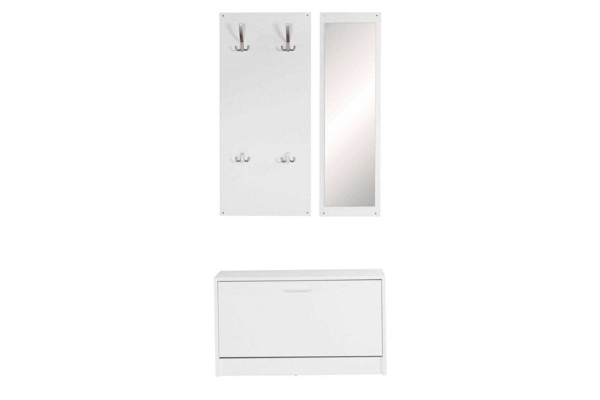 Garderobe Wohnling Vegghengt knaggrekke med speil, skohylle, sponplate, moderne Hvit - Hvit