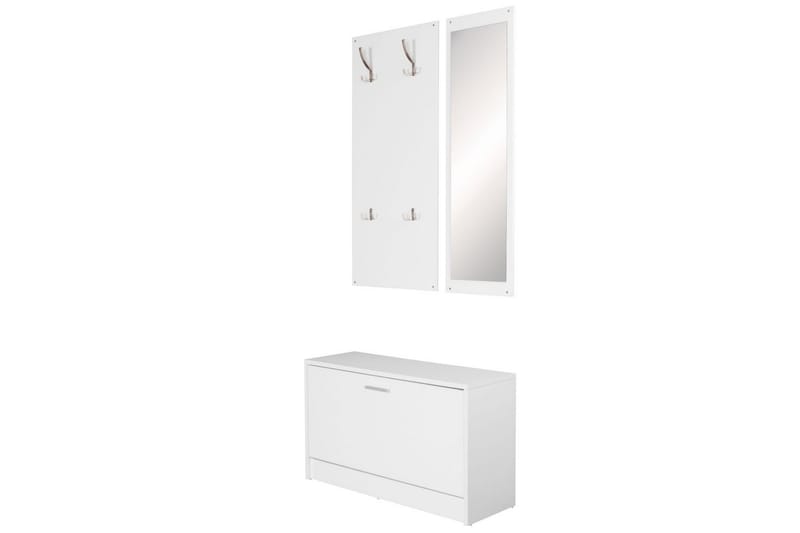 Garderobe Wohnling Vegghengt knaggrekke med speil, skohylle, sponplate, moderne Hvit - Hvit - Oppbevaring - Klesoppbevaring - Garderober & garderobesystem - Innredning garderobe - Skohylle garderobe