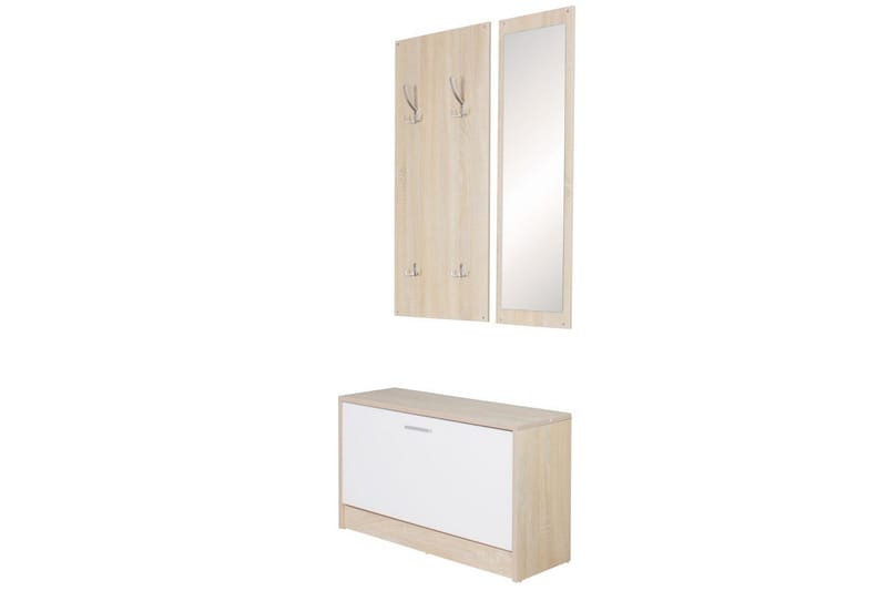 Garderobe Wohnling Vegghengt knaggrekke med speil, skohylle, sponplate, moderne Sonoma - Sonoma - Oppbevaring - Klesoppbevaring - Garderober & garderobesystem - Innredning garderobe - Skohylle garderobe
