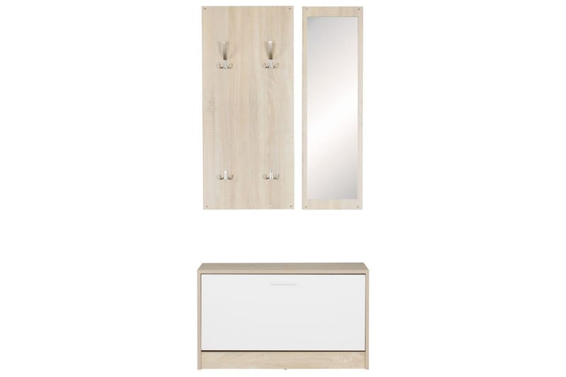 Garderobe Wohnling Vegghengt knaggrekke med speil, skohylle, sponplate, moderne Sonoma - Sonoma - Oppbevaring - Klesoppbevaring - Garderober & garderobesystem - Innredning garderobe - Skohylle garderobe