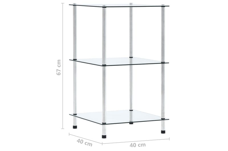 Hylle 3 etasjer gjennomsiktig 40x40x67 cm herdet glass - Oppbevaring - Klesoppbevaring - Garderober & garderobesystem - Innredning garderobe - Hylleplan til garderobe