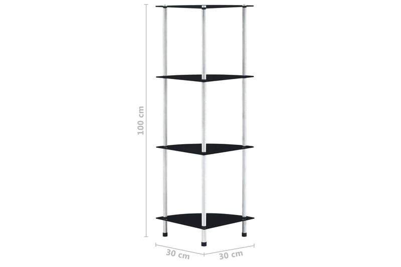 Hylle 4 etasjer svart 30x30x100 cm herdet glass - Oppbevaring - Klesoppbevaring - Garderober & garderobesystem - Innredning garderobe - Hylleplan til garderobe
