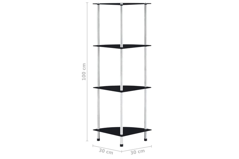 Hylle 4 etasjer svart 30x30x100 cm herdet glass - Hylleplan & hyllekonsoll - Hylleplan til garderobe