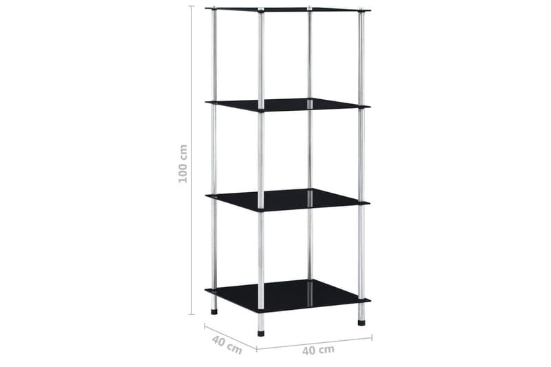 Hylle 4 etasjer svart 40x40x100 cm herdet glass - Oppbevaring - Klesoppbevaring - Garderober & garderobesystem - Innredning garderobe - Hylleplan til garderobe