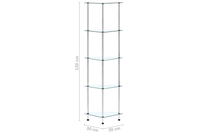 Hylle 5 etasjer gjennomsiktig 30x30x130 cm herdet glass - Hylleplan til garderobe - Hylleplan & hyllekonsoll