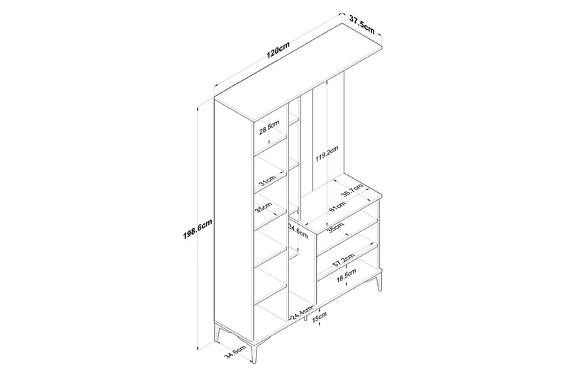 Lukkha Gangmøbel - Valnøtt/Hvit - Oppbevaring - Klesoppbevaring - Garderober & garderobesystem - Innredning garderobe - Kurvstativ