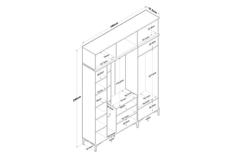 Lukkha Gangmøbel - Valnøtt/Hvit - Oppbevaring - Klesoppbevaring - Garderober & garderobesystem - Innredning garderobe - Kurvstativ