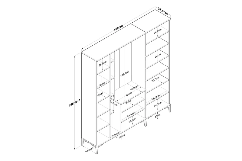 Lukkha Gangmøbel - Valnøtt/Hvit - Oppbevaring - Klesoppbevaring - Garderober & garderobesystem - Innredning garderobe - Kurvstativ