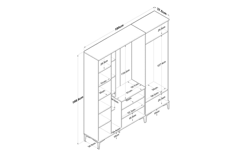 Lukkha Gangmøbel - Valnøtt/Hvit - Oppbevaring - Klesoppbevaring - Garderober & garderobesystem - Innredning garderobe - Kurvstativ