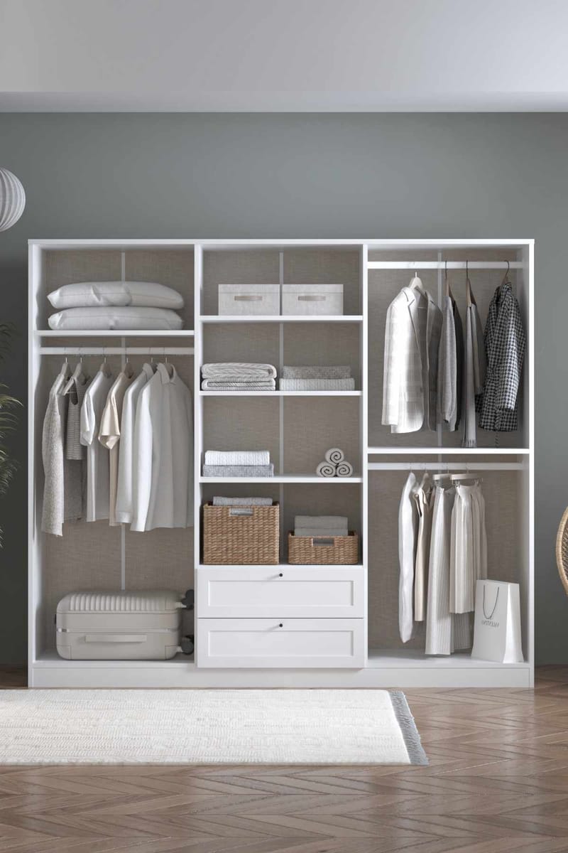 Interlaken garderobe 205x182 cm - Hvit - Oppbevaring - Klesoppbevaring - Garderober & garderobesystem - Garderobeskap & klesskap