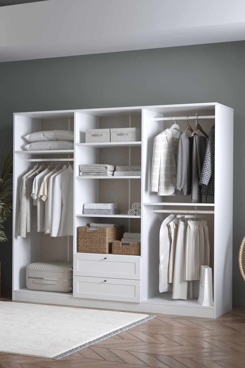 Interlaken garderobe 205x182 cm - Hvit - Oppbevaring - Klesoppbevaring - Garderober & garderobesystem - Garderobeskap & klesskap