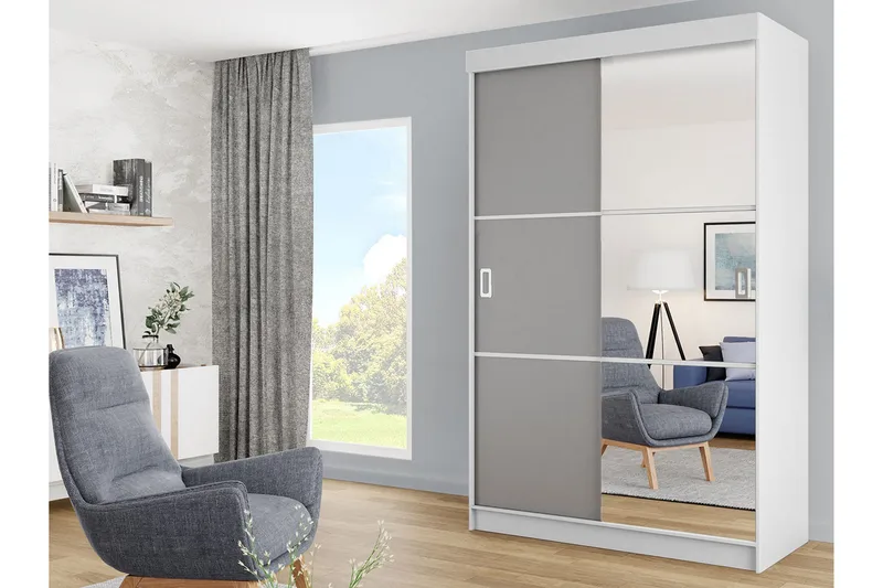 Isolaz Garderobe med Speil LED-belysning RGB - Grå Dør/Hvit/Antrasitt - Oppbevaring - Klesoppbevaring - Garderober & garderobesystem - Garderobeskap & klesskap