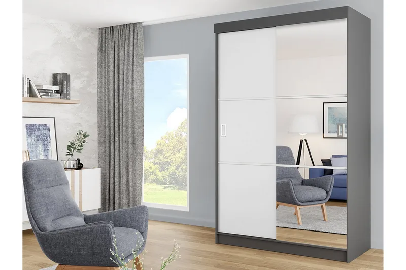 Isolaz Garderobeskap Med Speil 138x205 cm - Hvit/Grå - Oppbevaring - Klesoppbevaring - Garderober & garderobesystem