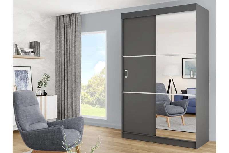 Isolaz Garderobeskap Med Speil 138x205 cm - Hvit/Grå - Oppbevaring - Klesoppbevaring - Garderober & garderobesystem