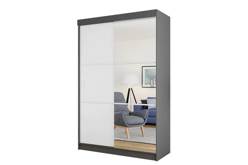 Isolaz Garderobeskap Med Speil 138x205 cm - Hvit/Grå - Oppbevaring - Klesoppbevaring - Garderober & garderobesystem