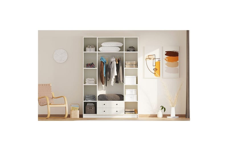 Ivon Garderobe 140x184 cm - Matt Hvit - Oppbevaring - Klesoppbevaring - Garderober & garderobesystem