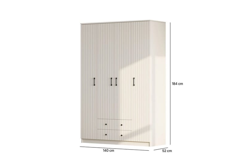 Ivon Garderobe 140x184 cm - Matt Hvit - Oppbevaring - Klesoppbevaring - Garderober & garderobesystem