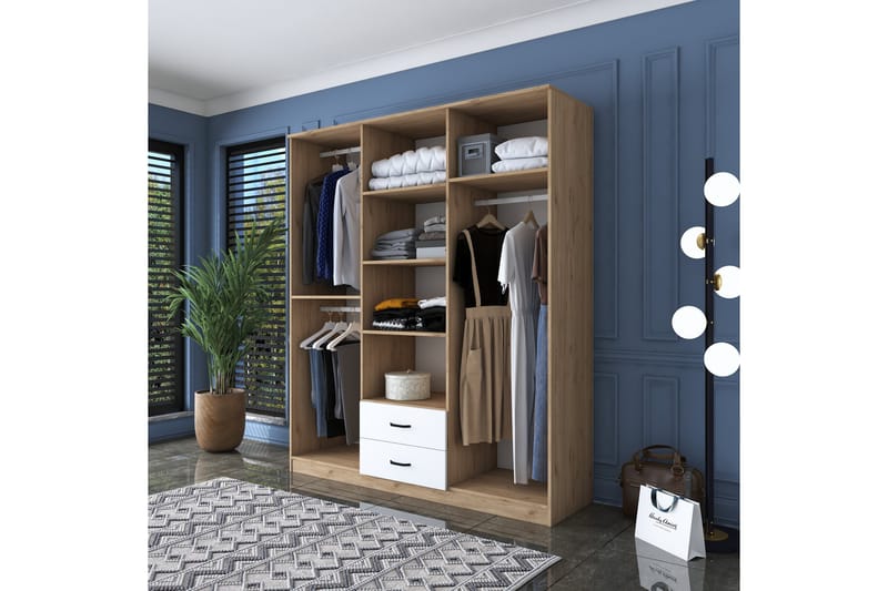 Jabhar Garderobe 180x210 cm Brun/Hvit - Hanah Home - Oppbevaring - Klesoppbevaring - Garderober & garderobesystem