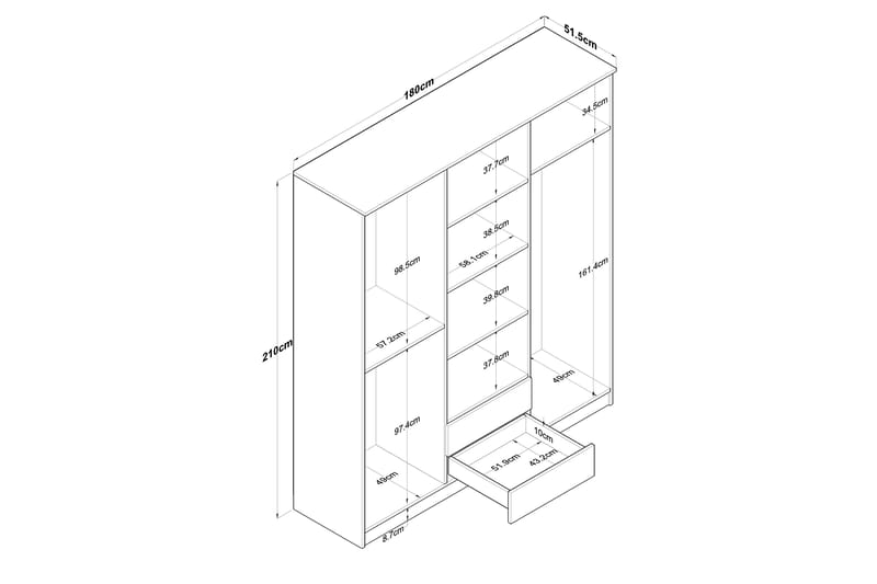 Jabhar Garderobe 180x210 cm Brun/Hvit - Hanah Home - Oppbevaring - Klesoppbevaring - Garderober & garderobesystem