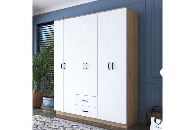 Jabhar Garderobe 180x210 cm Brun/Hvit - Hanah Home - Oppbevaring - Klesoppbevaring - Garderober & garderobesystem
