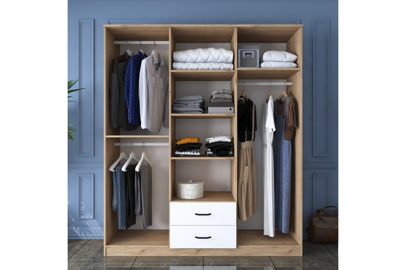 Jabhar Garderobe 180x210 cm Brun/Hvit - Hanah Home - Oppbevaring - Klesoppbevaring - Garderober & garderobesystem