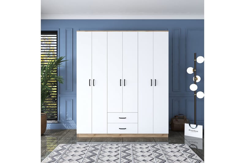 Jabhar Garderobe 180x210 cm Brun/Hvit - Hanah Home - Oppbevaring - Klesoppbevaring - Garderober & garderobesystem