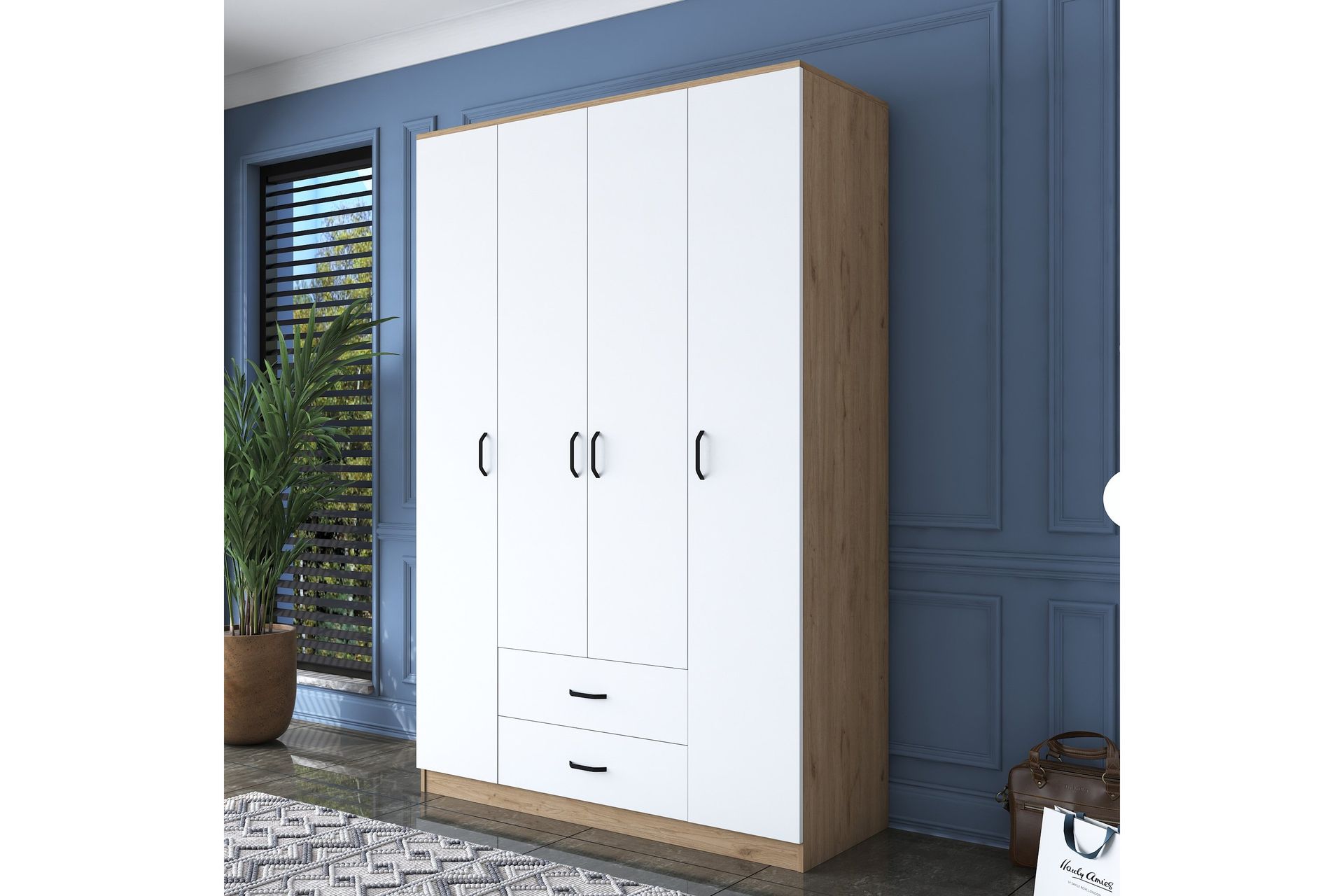 Jabir Garderobe 140x210 cm Brun/Hvit - Hanah Home - Oppbevaring - Klesoppbevaring - Garderober & garderobesystem