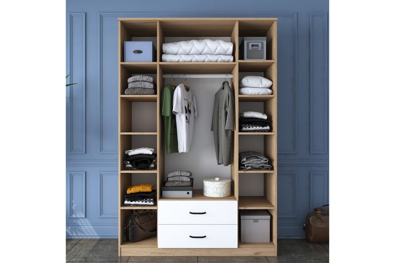 Jabir Garderobe 140x210 cm Brun/Hvit - Hanah Home - Oppbevaring - Klesoppbevaring - Garderober & garderobesystem