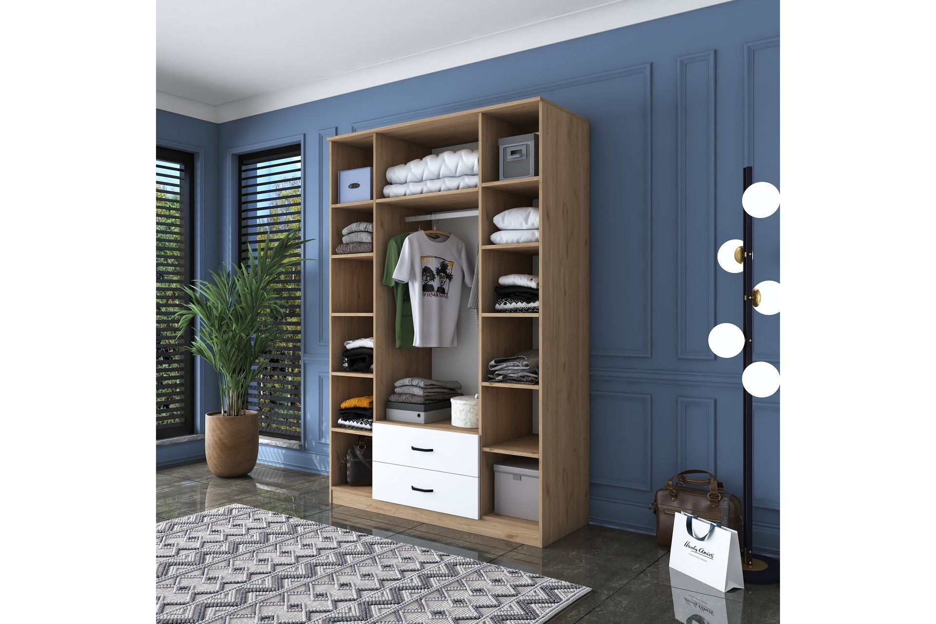 Jabir Garderobe 140x210 cm Brun/Hvit - Hanah Home - Oppbevaring - Klesoppbevaring - Garderober & garderobesystem