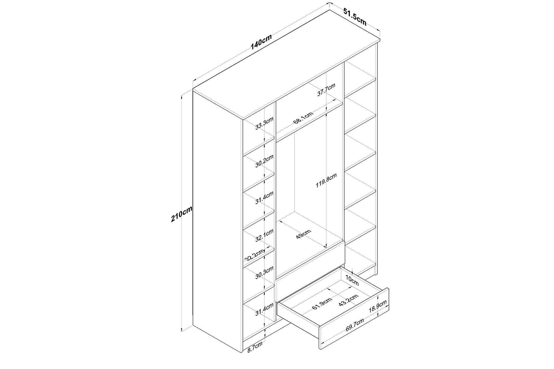Jabir Garderobe 140x210 cm Brun/Hvit - Hanah Home - Oppbevaring - Klesoppbevaring - Garderober & garderobesystem