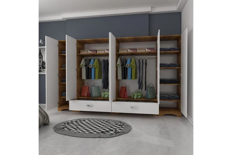 Jaitun Garderobe 243x181 cm Hvit/Brun - Hanah Home - Oppbevaring - Klesoppbevaring - Garderober & garderobesystem