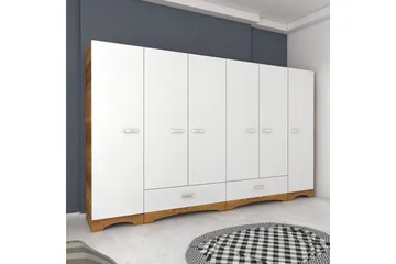 Jaitun Garderobe 243x181 cm Hvit/Brun - Hanah Home - Oppbevaring - Klesoppbevaring - Garderober & garderobesystem