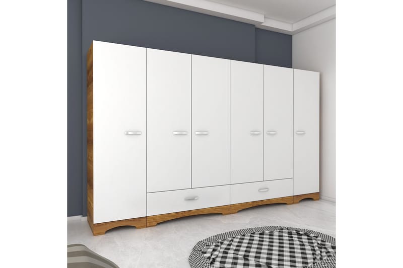 Jaitun Garderobe 243x181 cm Hvit/Brun - Hanah Home - Oppbevaring - Klesoppbevaring - Garderober & garderobesystem