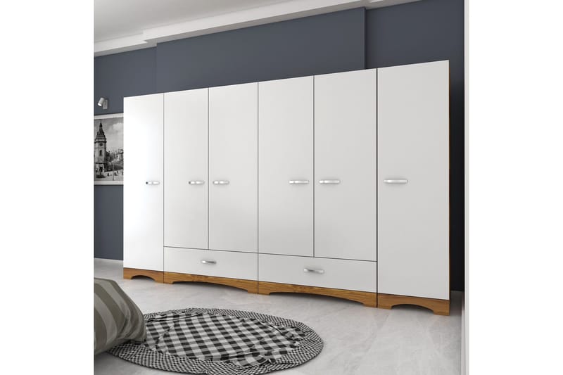 Jaitun Garderobe 243x181 cm Hvit/Brun - Hanah Home - Oppbevaring - Klesoppbevaring - Garderober & garderobesystem