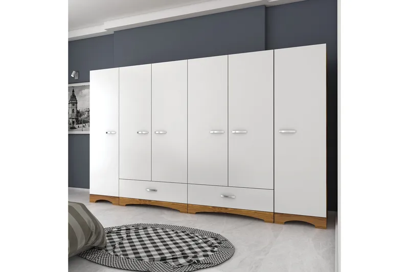 Jaitun Garderobe 243x181 cm Hvit/Brun, Hanah Home