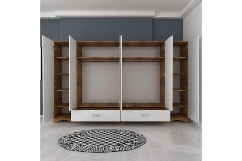 Jaitun Garderobe 243x181 cm Hvit/Brun - Hanah Home - Oppbevaring - Klesoppbevaring - Garderober & garderobesystem