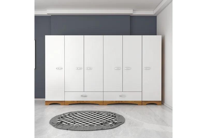 Jaitun Garderobe 243x181 cm Hvit/Brun - Hanah Home - Oppbevaring - Klesoppbevaring - Garderober & garderobesystem