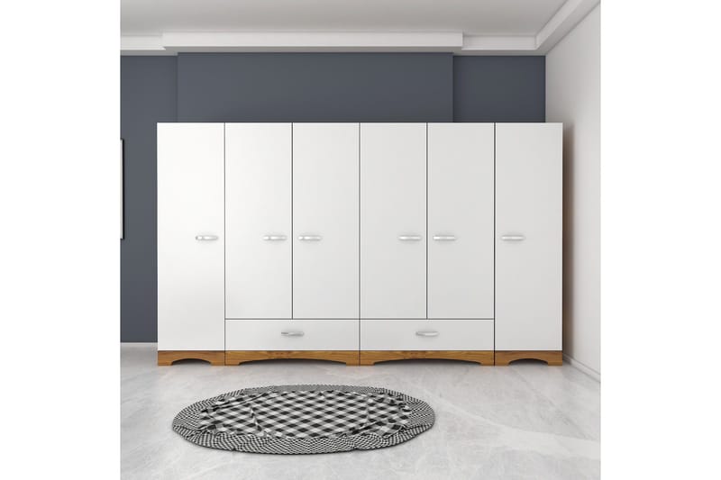 Jaitun Garderobe 243x181 cm Hvit/Brun - Hanah Home - Oppbevaring - Klesoppbevaring - Garderober & garderobesystem