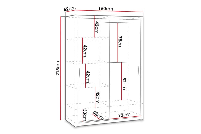 Julissa Garderobe 150 cm med Speil - Hvit - Garderober & garderobesystem - Garderobeskap & klesskap