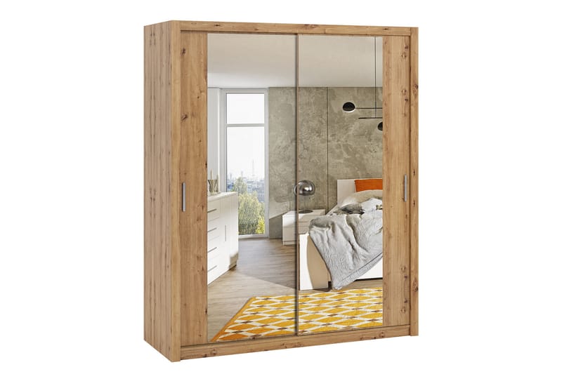 Julissa Garderobe 180 cm med Speil - Natur - Oppbevaring - Klesoppbevaring - Garderober & garderobesystem